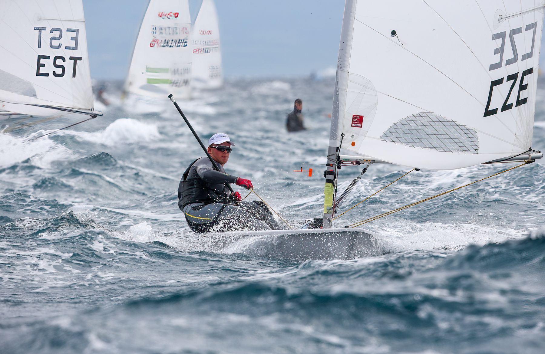 Jan Belik racing CZE in heavy seas at the 2025 ILCA U21 European Championships, Split