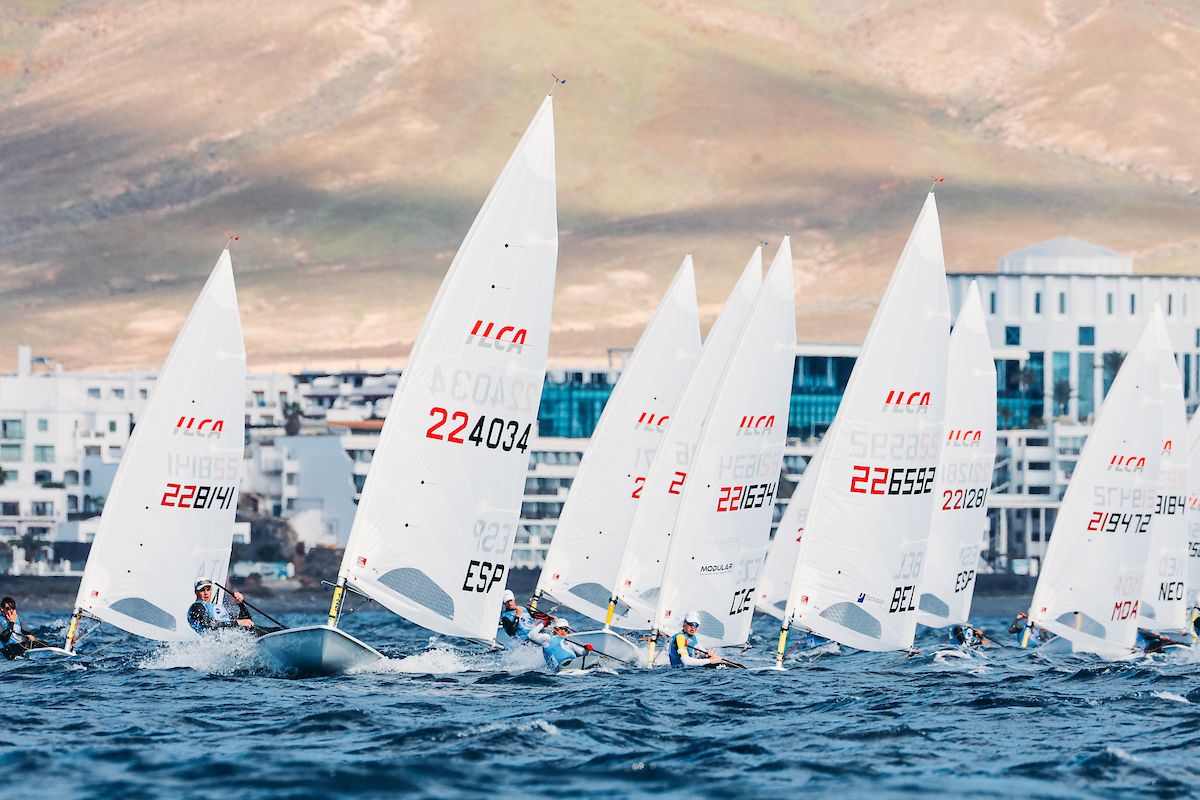 Start line at the 2026 ILCA U21 Worlds in Lanzarote, CZE in the line